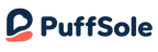 PuffSole transparent logo in Nunito Sans with deep navy and coral